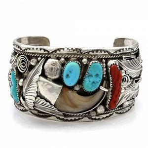 Mid-Century American Navajo M Thomas Jr. Turquoise & Sterling Silver Cuff